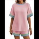 thumbnail image 3 of Conjuntos de Dos Piezas para Mujer: Sudadera Informal de Corta, Pantalones Cortos A Juego, Chándal Rosa S, 3 of 7