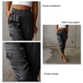 thumbnail image 2 of Pantalones Informales para Mujer Cintura Elástica Alta Bolsillos Laterales Color Sólido Ajustados Tobillo Cónico Pantalones de Moda ANGGREK  Otros, 2 of 5