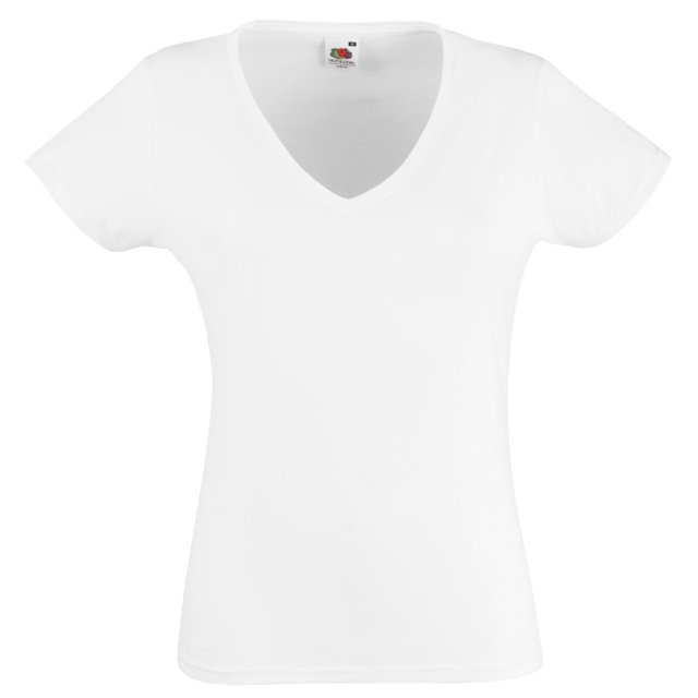 Fruit Of The Loom- Camiseta de manga corta Valuewieght con cuello en forma de V para mujer (Blanco)