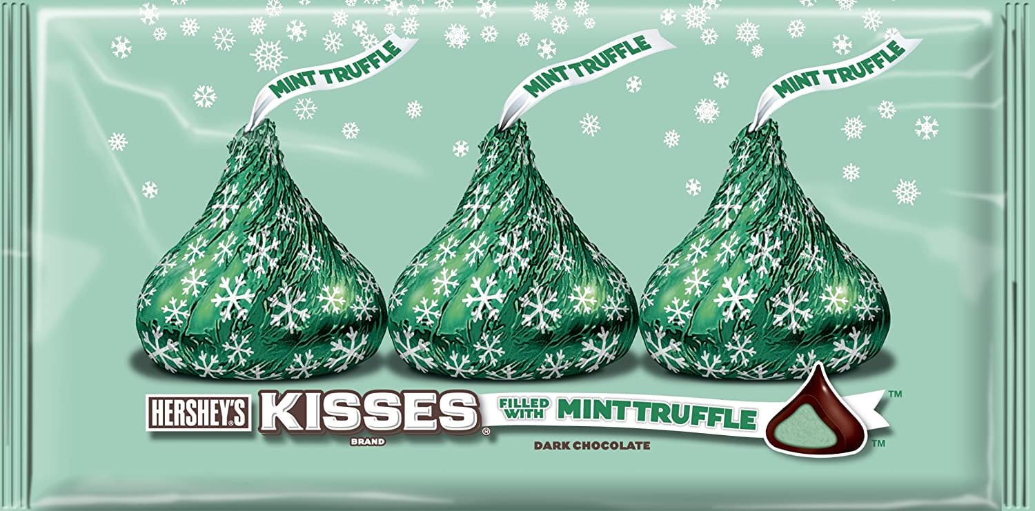 Hersheys Holiday Kisses, Dark Chocolate Filled with Mint Truffle, 8