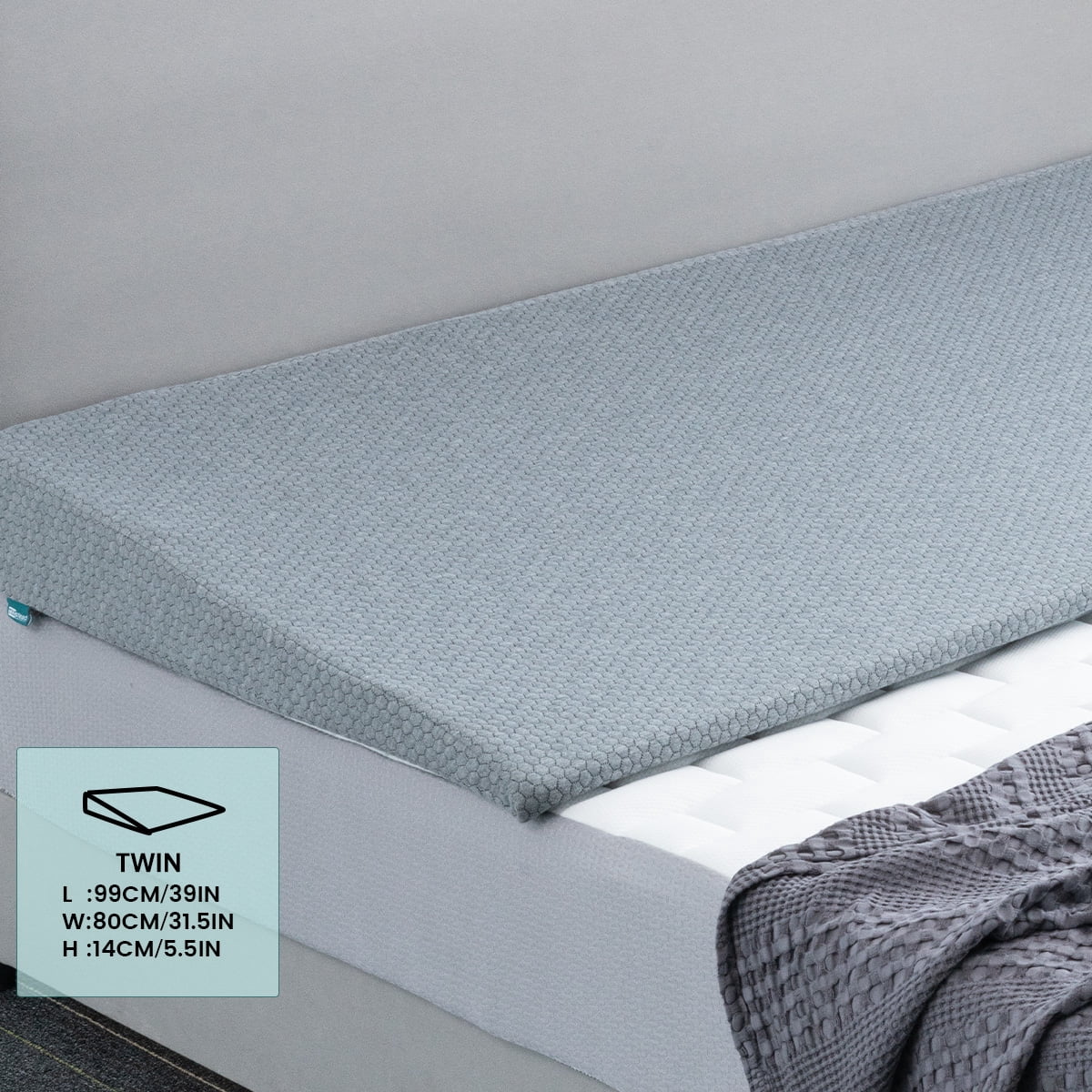 CHARRYARN By TexStead Mattress Riser Bed Wedge Pillow with Memory Foam Top, Wedge Mattress Elevator with Washable Cover,Twin, Grey, 5.5 Inch