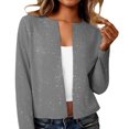 thumbnail image 3 of Women's Metallic Foil Cardigan, Long Sleeve Open Front Glitter Jacket, Cropped Casual Coat, Date Night Top, Sparkly Outerwear Light Ashy S, 3 of 6
