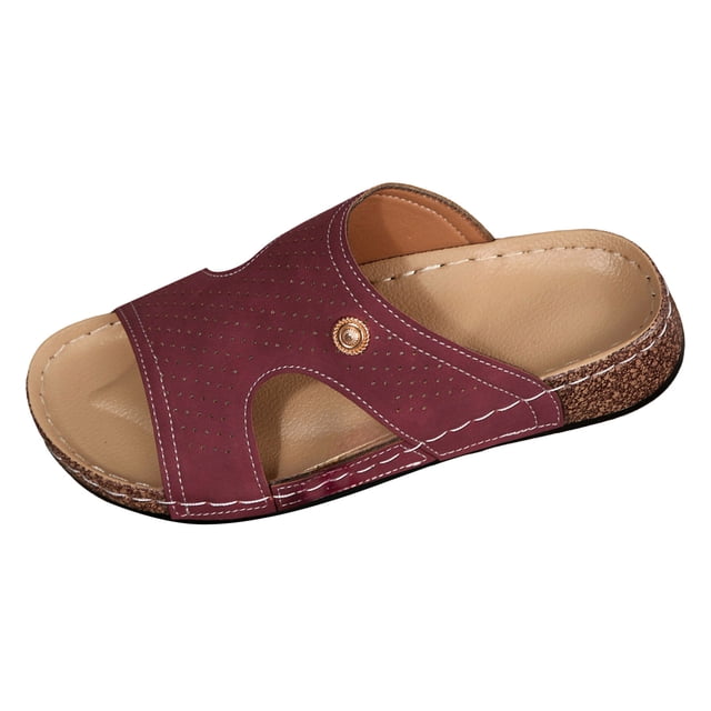 Sandales à Petit Talon Compensé pour Femmes, Confortables, Plates, à Enfiler, Bout Ouvert, Semelle Souple, Décontractées, Chaussures d'Été pour Robe, Rouges, Taille 6
