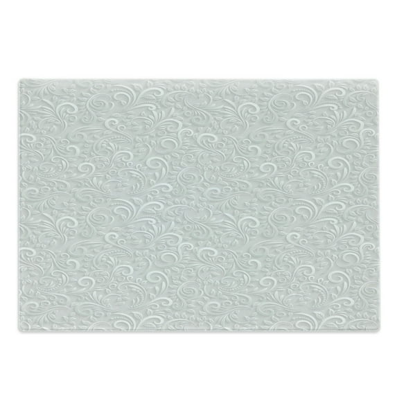 Grey Cutting Board, Classic Floral Swirling and Curving Victorian Pattern Embossing Effect Branches Art Graphic, Decorative Tempered Glass Cutting and Serving Board, Large Size, Grey, by Ambesonne
