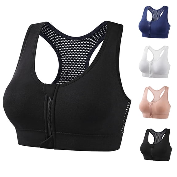 FAZVAOO Sports Bras for Women,Zip Front Bra Wireless Breathable Racerback Yoga Bras Size M-4XL