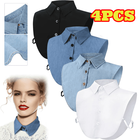 4pcs Fake Collar Detachable False Diceky Collar Half Shirts Round for Women Outfits Halloween Costume