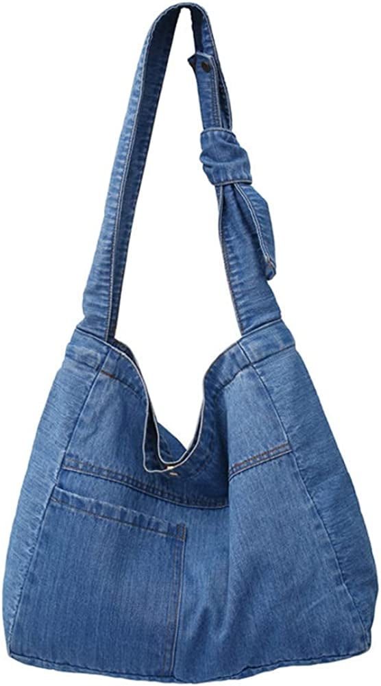 PIKADINGNIS Denim Purse Jean Travel Tote Bags for Women Beach Bag