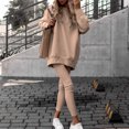 thumbnail image 2 of IROINNID Sweatsuit For Women 2 Pieces Set Autumn and Winter Thickened Plush Pants Long Pants Sweatshirts Suit Long Sleeved Hooded Suit Athletic Set,Khaki, 2 of 6