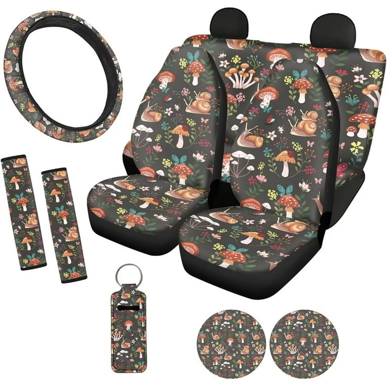 Pzuqiu Mushroom Snail Automotive Seat Covers Full Set Front and Rear 4Pcs  Car Seat Cover for Women Universal Fit for SUV Sedan Van Truck Car Fabric