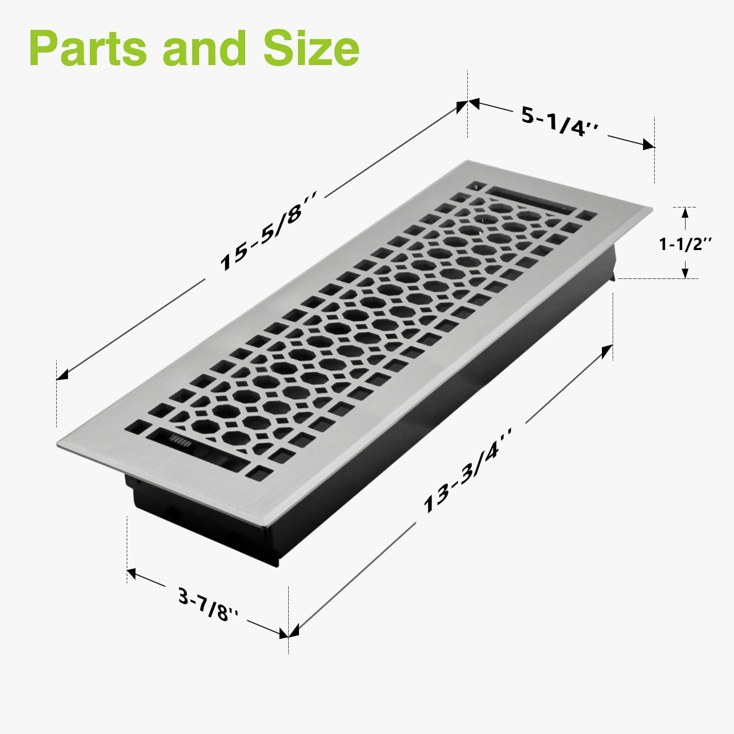 Naiture Stainless Steel Floor Register, Heavy Duty Rust-Resistant Floor Vent Cover, Metal Damper or Lever, Honeycomb Style Grille Floor Vent, Duct Size 4" X 14", Brushed Nickel Finish