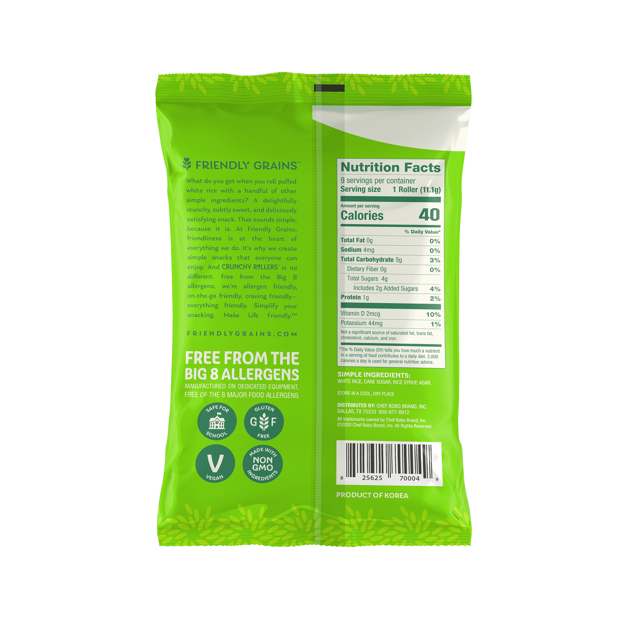 Friendly Grains Crunchy Rollers Classic White Rice, Allergen Free, Gluten-Free, 12 Packs of 9