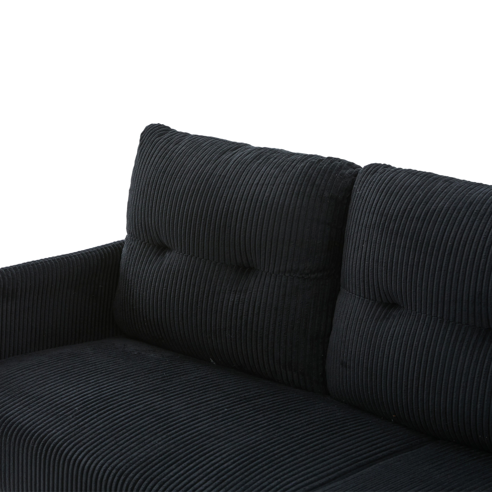 Loveseat, Small Sofa, Couch, Oversized Corduroy 2-Seater Sofa with Side Storage Pockets and Sturdy Metal Legs for Apartment, Dorm or Living Room, Black
