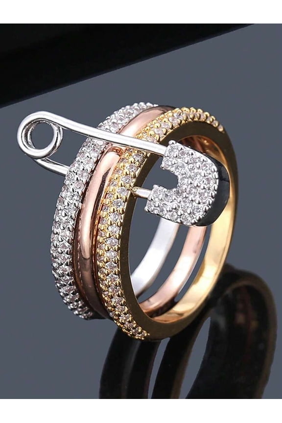 Elegant Cubic Zirconia U-Shaped Tri-Tone Ring In Color 8