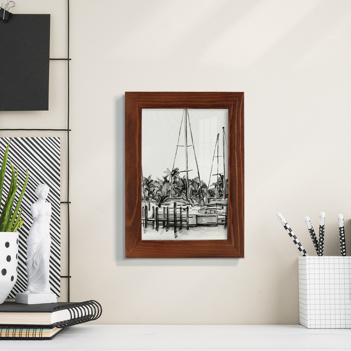 Neutral Tropics I - Framed Print w/glass - Chestnut