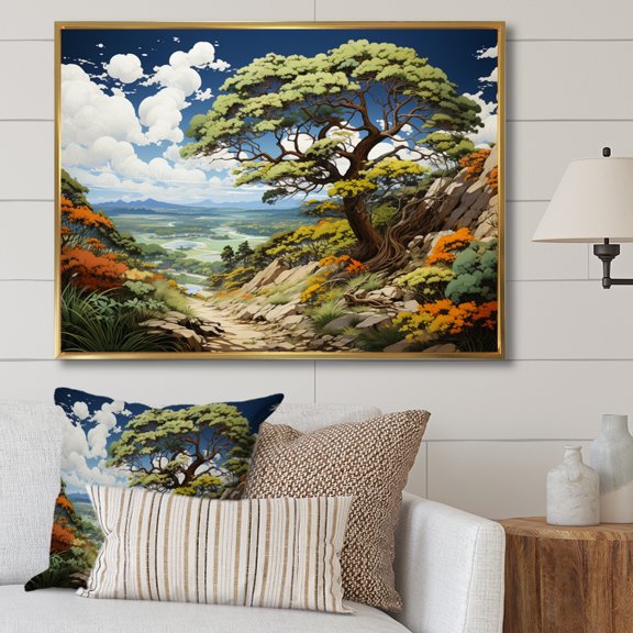 Designart "Majestic Pine Tree III" Floral Floater Framed Wall Art Print