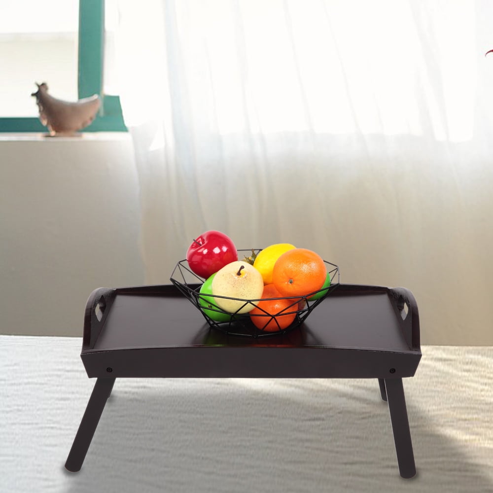 Kepooman Foldable Curved Breakfast Tray Bed Tray Table with Folding Legs Brown