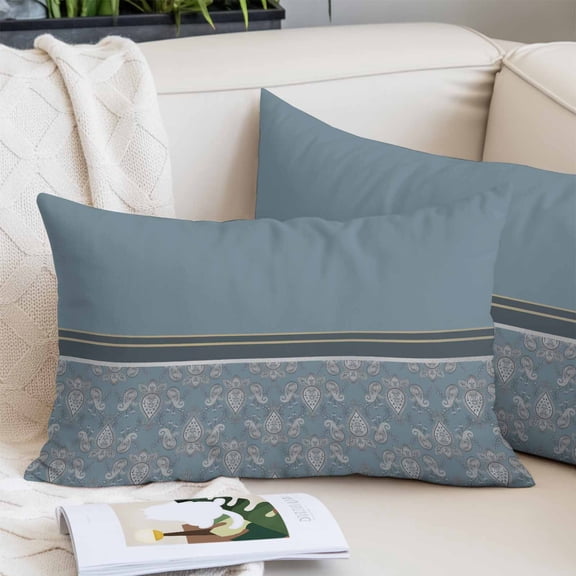 Boho Blue Flower Pillow Covers 12"x20", Abstract Bohemia Pesley Floral Soft Brushed Microfiber Breathable Throw Pillow Covers, Pillowcase with Zipper for Couch Sofa Bedroom Living Room