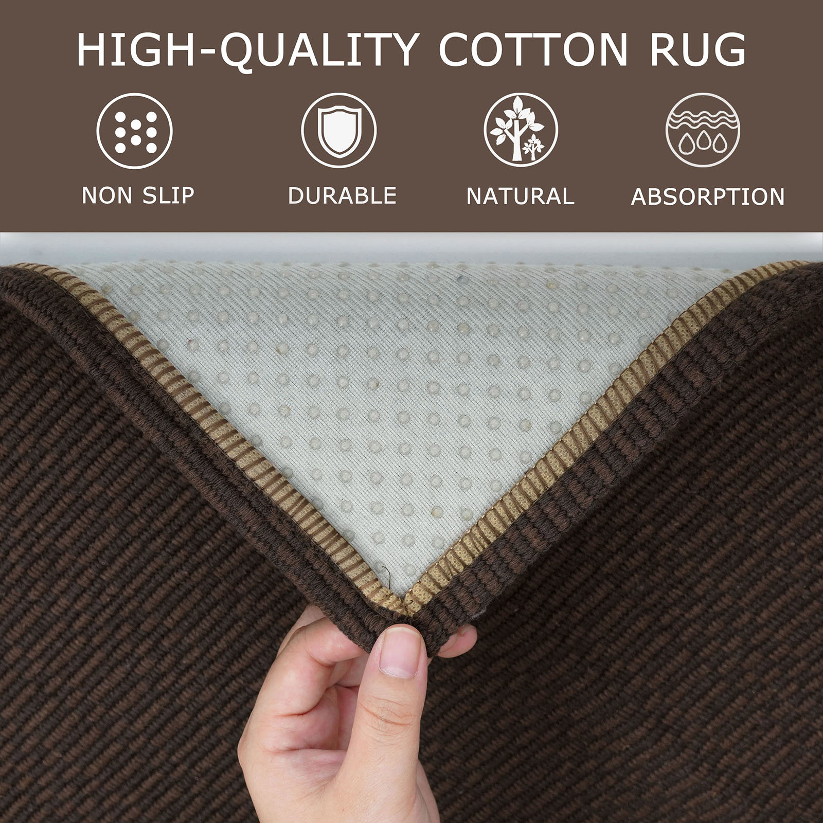 iOhouze Washable Rugs 3x5 ft Area Rug Cotton Entryway Rugs Rubber Backed Throw Rugs Indoor Door Mat Kitchen Rugs Braided Floor Carpet for Entrance Bathroom Kitchen Dark Coffee/Brown