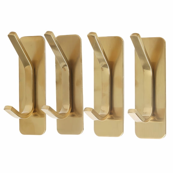 Chenfeng 4 Pcs Self-Adhesive Gold Hooks, Wall-Mounted Hardware Hooks, K-Shaped Double Hooks