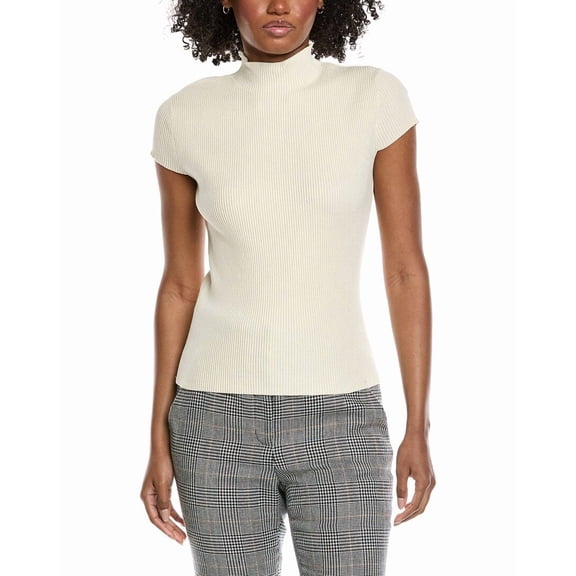Elie Tahari womens Cap Sleeve High Neck Rib Top, l, White