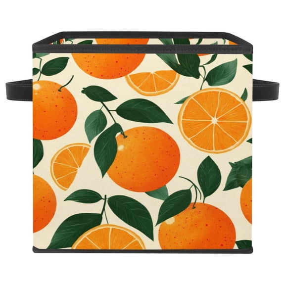 RATGDN Collapsible Fabric Cube Storage Bin with Double Handles for Living Room Bedroom Office Black - Orange Juice Fruit