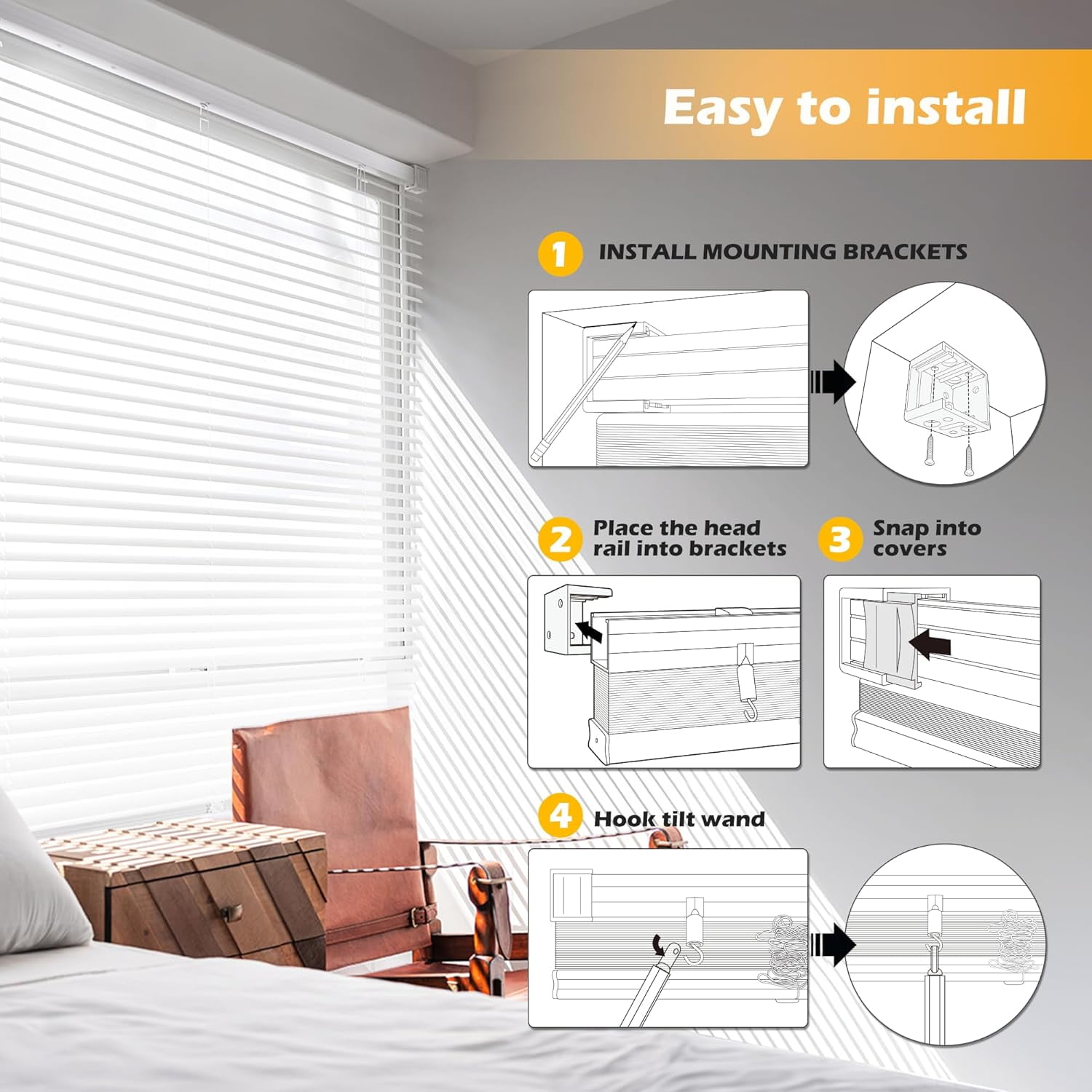 LazBlinds Cordless 1" Vinyl Horizontal Mini Blinds, Light Filtering Blinds for Windows, Blinds and Shades for Windows Size 52" W x 64" H, White