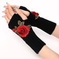 thumbnail image 7 of D-GROEE 1 Pair Women's Wrist Arm Warmers Stretchy Cable Knitted Fingerless Gloves with Flower Embroidery, 7 of 7