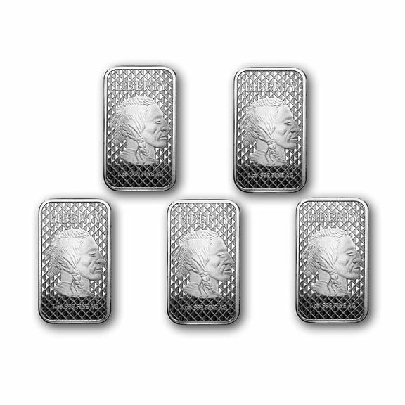 1 oz Silver Bar - Buffalo - Lot of 5