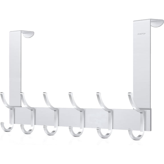 ACMETOP Over The Door Hooks, Heavy-Duty Door Hanger with 6 Dual Hooks, Sturdy Over The Door Hanger Hook for Hanging Coat, Towel, Bag, Robe, Hat, Aluminum, Brushed Finish (Matte Silver)