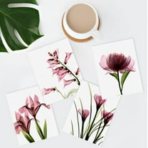 PixonSign Wall Art X-Ray Pink Botanical Floral Flower Adhesive Canvas Posters Prints, Set of 4 Rustic Wildflowers Paintings, Country/Farmhouse Minimalism for Home Decor - 11"x14"