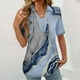 thumbnail image 2 of Tops Cortos para las Mujeres Blusas Impresas Manga Corta Turndown Collar Camiseta, Tops de Blusa para las Mujeres Casual, 2 of 5