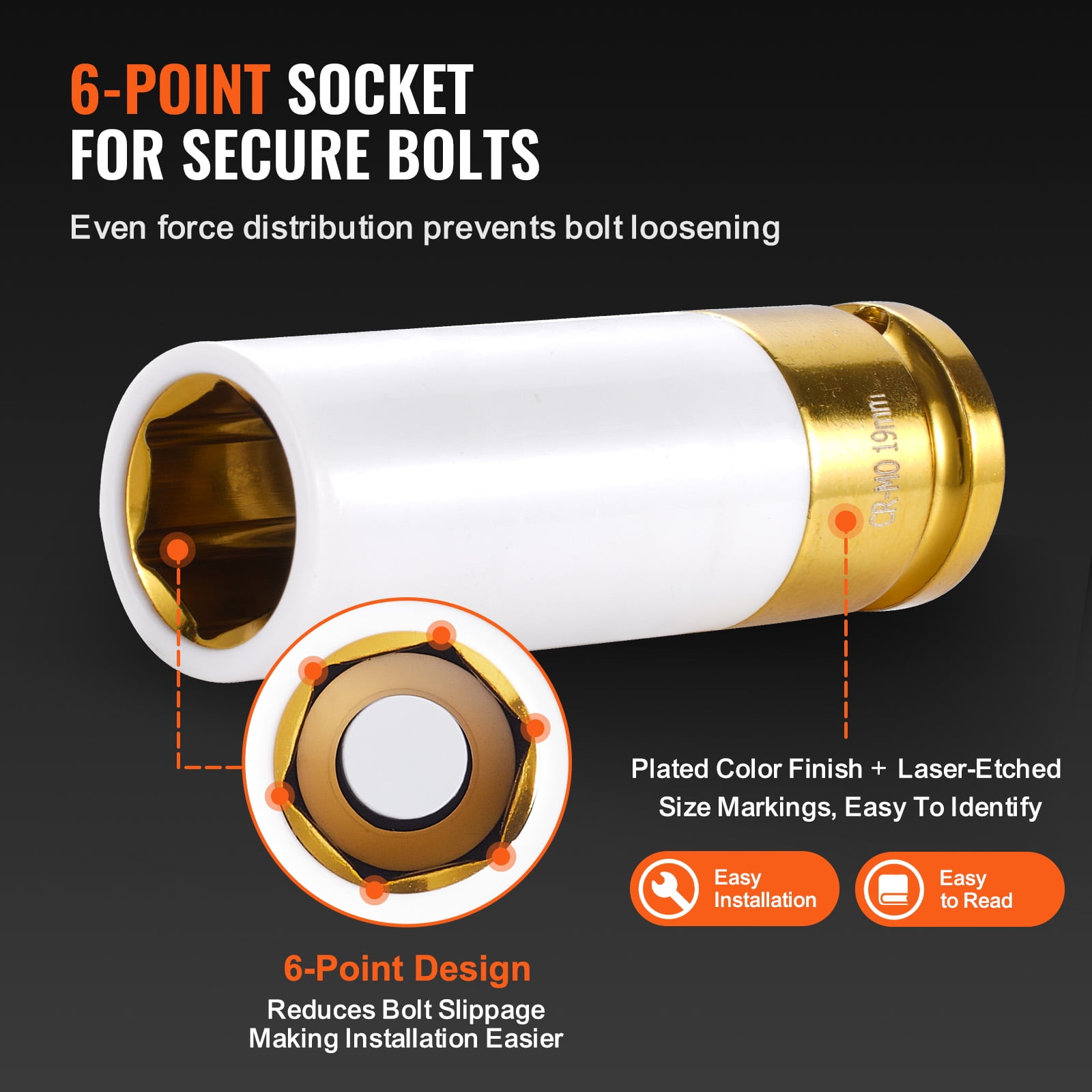 KFFKFF Impact Socket Set for Lug Nuts, 1/2 inch Drive, Metric & SAE, 6-Point, Deep, 8 Sizes, CR-MO Steel, Includes Case & Extension, Auto Repair