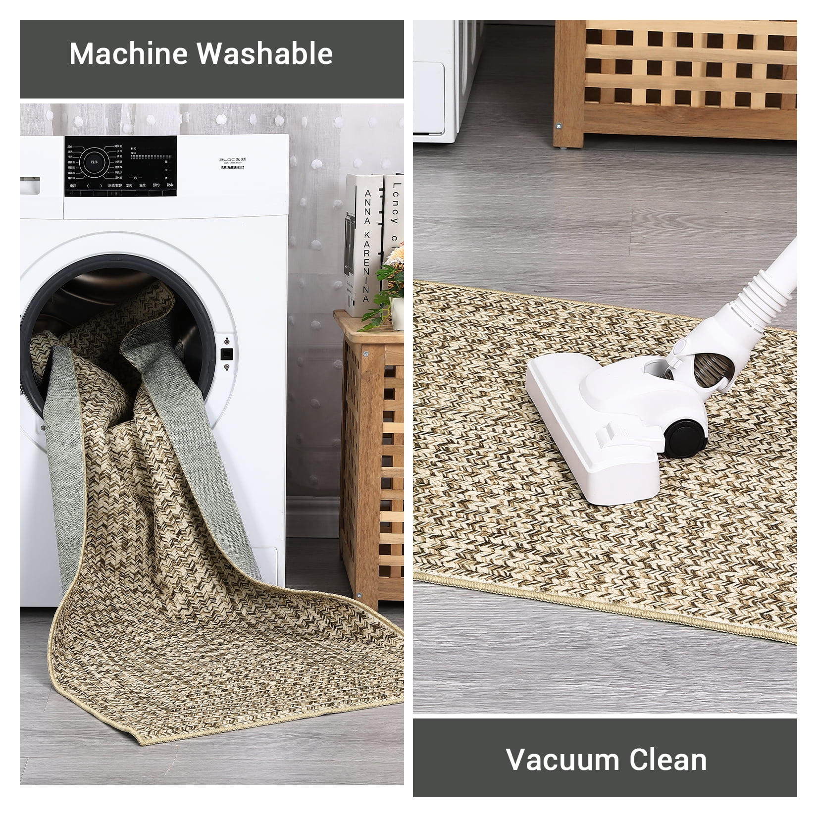 COZONY 2*8ft Washable Runner Rug w/ TPR Backing, Soft Low-Pile Carpet for Kitchen & Bathroom,Beige