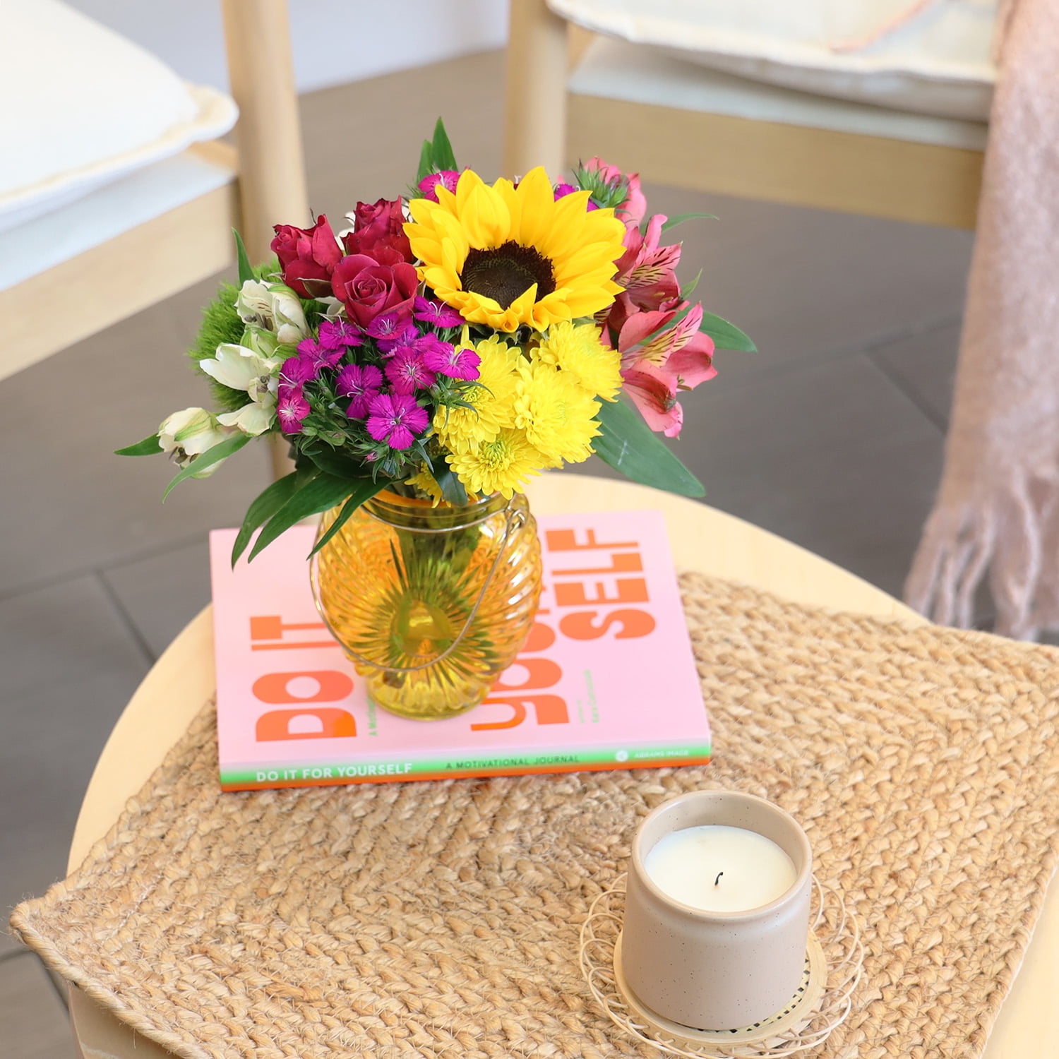 Mixed Flower Bouquet Small with Vase , Colors May Vary