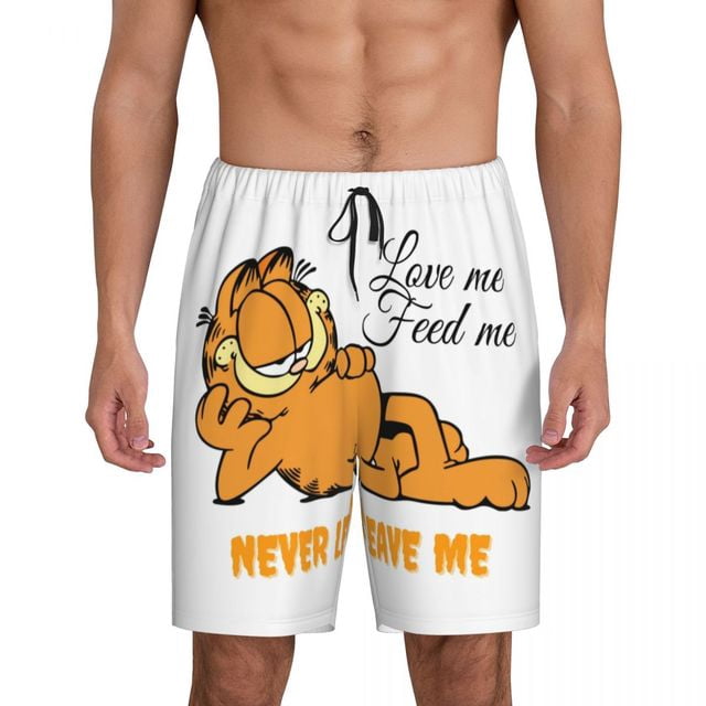 Custom Print Men Manga Garfields Cartoon Anime Cat Pattern Pajama Bottoms Sleepwear Pjs Sleep Shorts with Pockets