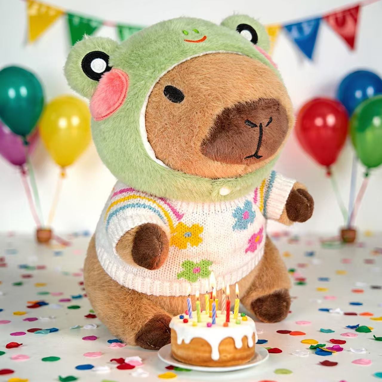 11PCS Plush Dress-Up Clothes & Accessories Set for 10.2 Inch Capybara Stuffed Animal, 4 Hats + 3 Mini Bags + 3 Knit Sweaters + 1 Dress, Mix & Match Outfit Kit