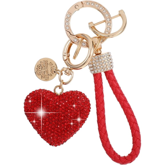 Red Heart Keychain – Bling Rhinestone Glitter Heart Bag Charm, Cute Crystal Keychain for Purses & Bags