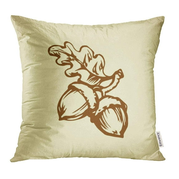 BSDHOME Two Big Ripe Raw Fresh Tasty Robur Quercus Pods White Freehand Outline Ink Sketchy Pillow Case Pillow Cover 18x18 inch Throw Pillow Covers