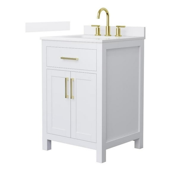 Beckett 24" White Single Vanity & White Quartz Top (3-Hole) & Gold Trim