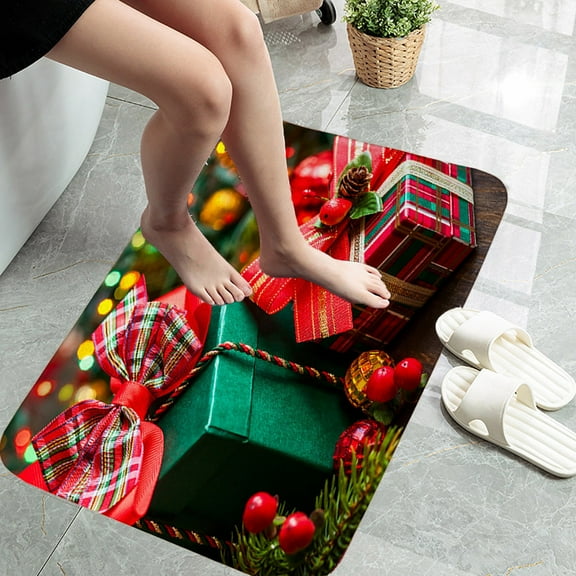 Antqov Christmas Bathroom Rug Cute Microfiber Soft Christmas Bath Mat 31x20" Non Slip Quickly Drying Bath Rugs Christmas Decorations for Bathroom Floor, Home Supplies