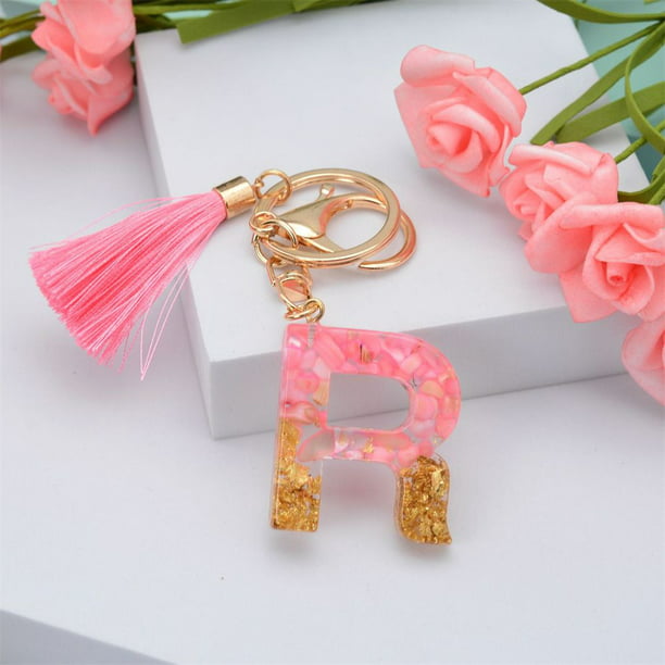 1PC Cute Car Keyring Pink Jewelry Glitter Gradient Ornaments Handbag Charms  English Alphabet Keyring 26 Letter Keychain Alphabet Key Chain R -  