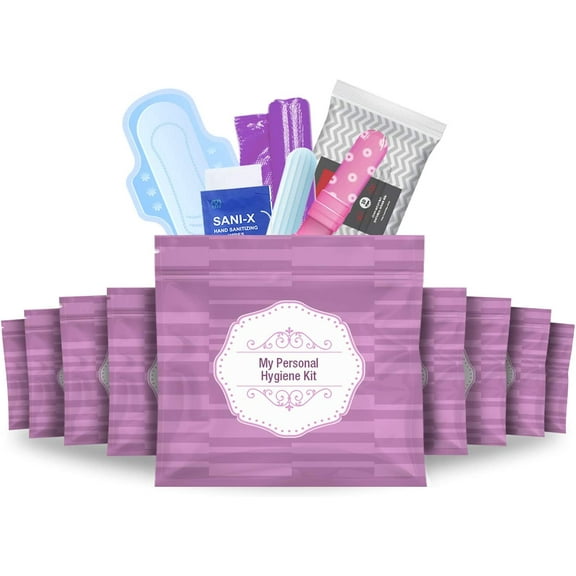 Menstrual Kit All-in-One 10 Pack | Convenience on The Go | Period Kit Pack for Travelling, Tweens & Teenagers or just When You’re Out | Individually Wrapped Feminine Hygiene Product (Purple)