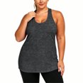 thumbnail image 2 of Women's Plus Size Racerback Tank Tops U Neck Cutout Back Sleeveless Workout T Shirts Loose Fit Running Athletic Yoga Shirts Dark Gray, 2 of 9
