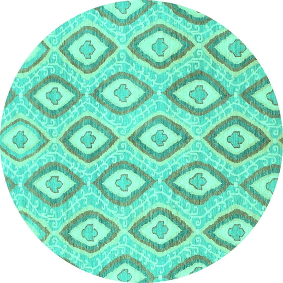 Ahgly Company Machine Washable Indoor Round Abstract Turquoise Blue Modern Area Rugs, 7' Round