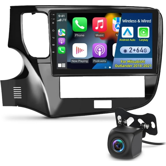 2 64G 10.1 inch Android 13 Car Stereo for Mitsubishi Outlander 2018-2021 with Wireless Apple Carplay and Android Auto Touchscreen Bluetooth Radio with GPS WiFi HiFi   AHD Backup Camera and Mic