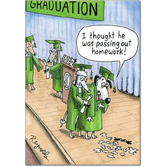 Funny Graduation Greeting Card with 5 x 7 Inch Envelope (1 Card) Dog Graduation - Poodle Consoling Canine with Chewed Degree