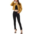 thumbnail image 2 of INSPIRE CHIC Women's Casual Faux Suede Notched Collar Button Up Cropped Jacket with Pockets Yellow L, 2 of 5