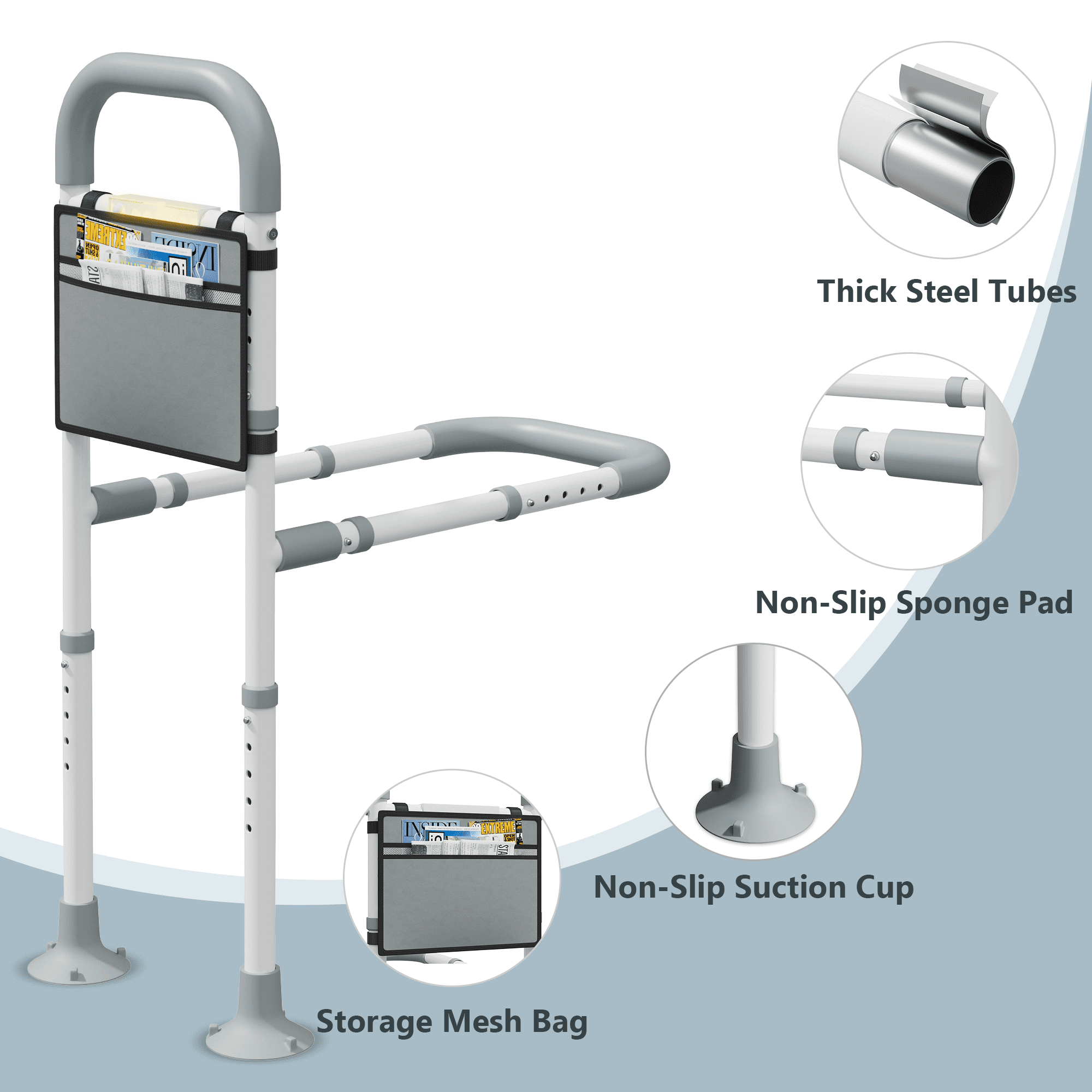 Mr IRONSTONE Bed Rail for Elderly Adults Safety with Leg Adjustable Bed Cane Tool-Free Assembe