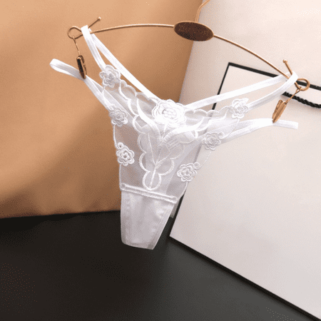 Fulorrnie Women s Sexy Lace Panties Floral Embroidery  Sheer Mesh Cutout Design  Low Rise Thong Cotton Gusset Underwear  White  M