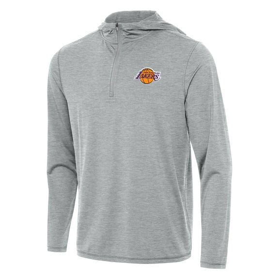 Men's Antigua Heather Gray Los Angeles Lakers Tidy Quarter-Zip Hoodie